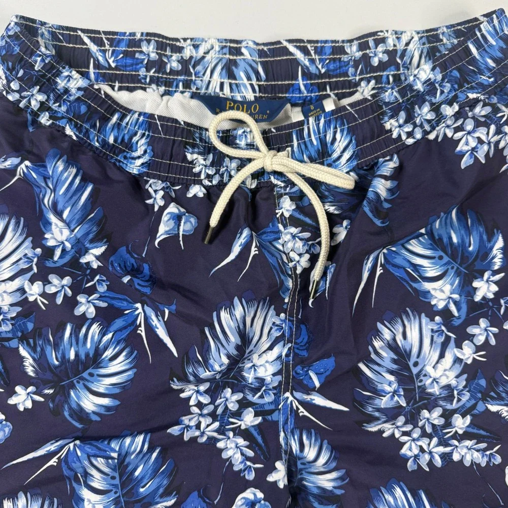 Polo Ralph Lauren Swim Trunks Mens Large Navy Blue Tropical Floral Drawstring‎